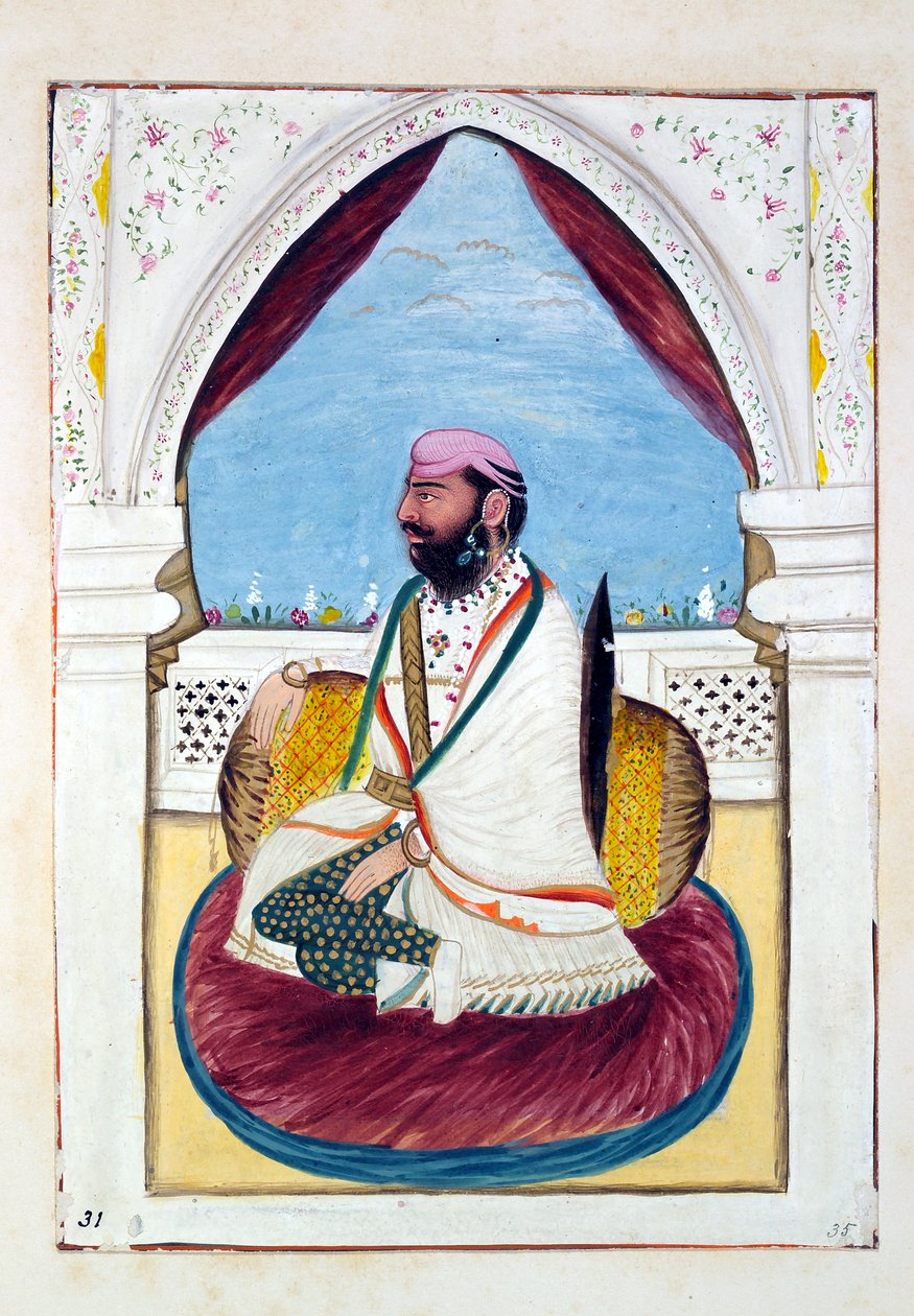 Sirdar Hukm Singh (Malwai), do Reino do Punjab, seus Governantes e Chefes, volume II, um volume de 30 estudos em aquarela de um artista indiano não identificado, c.1840 (wc on paper) de Indian School