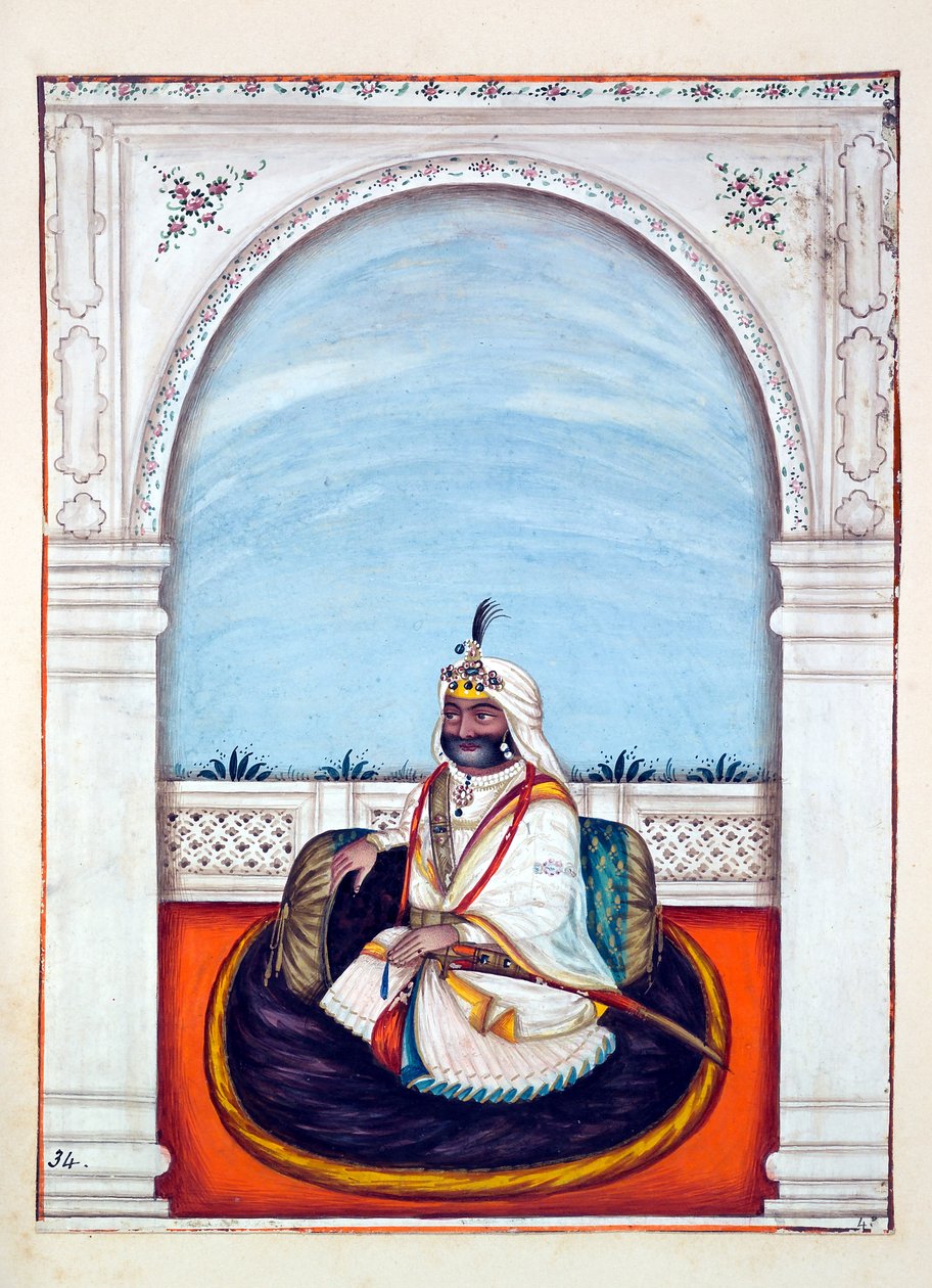 Sirdar Lehna Singh (Majithia), do Reino do Punjab, seus Governantes e Chefes, volume II, um volume de 30 estudos em aquarela de um artista indiano não identificado, c.1840 (wc on paper) de Indian School