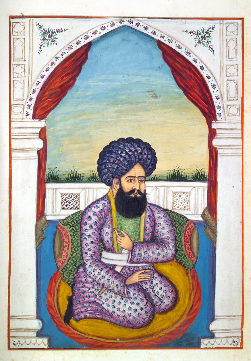 Sirdar Mohammad Sultan Khan, do Reino do Punjab, seus governantes e chefes, volume II, um volume de 30 estudos em aquarela de um artista indiano não identificado, c.1840 (wc no papel) de Indian School