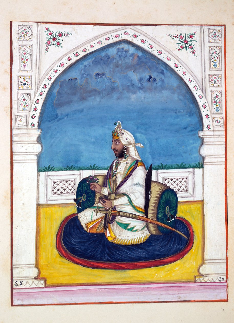 Sirdar Shamshir Singh, do Reino do Punjab, seus Governantes e Chefes, volume I, um volume de 27 estudos de aquarela de um artista indiano não identificado, c.1840 (wc on paper) de Indian School