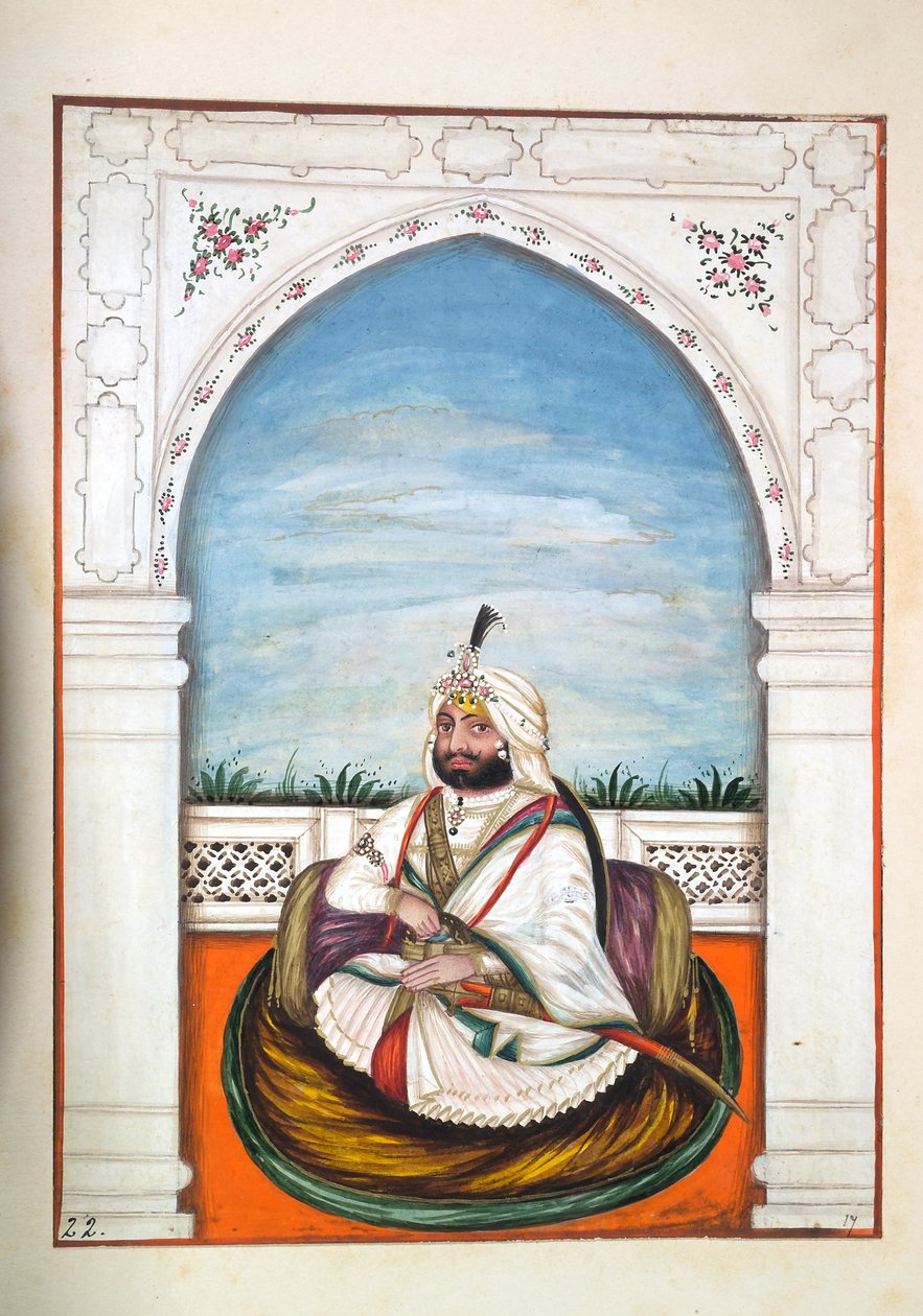 Sirdir Ajit Singh, do Reino do Punjab, seus Governantes e Chefes, volume I, um volume de 27 estudos de aquarela de um artista indiano não identificado, c.1840 (wc on paper) de Indian School