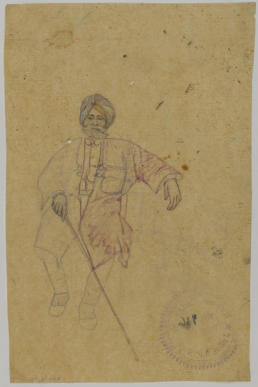 Esboço de um marajá (tinta no papel) de Indian School