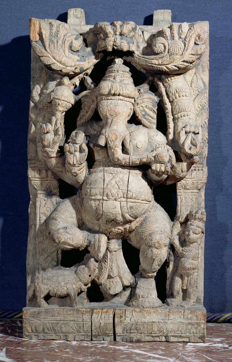 Estátua de Ganesh Enthroned (madeira) de Indian School