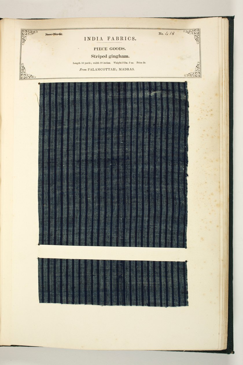 Guingão listrado, Palamcottah, Madras, Piece Goods, da Coleção de Fabricantes Têxteis da Índia, de John Forbes Watson, publicado em 1866 de Indian School