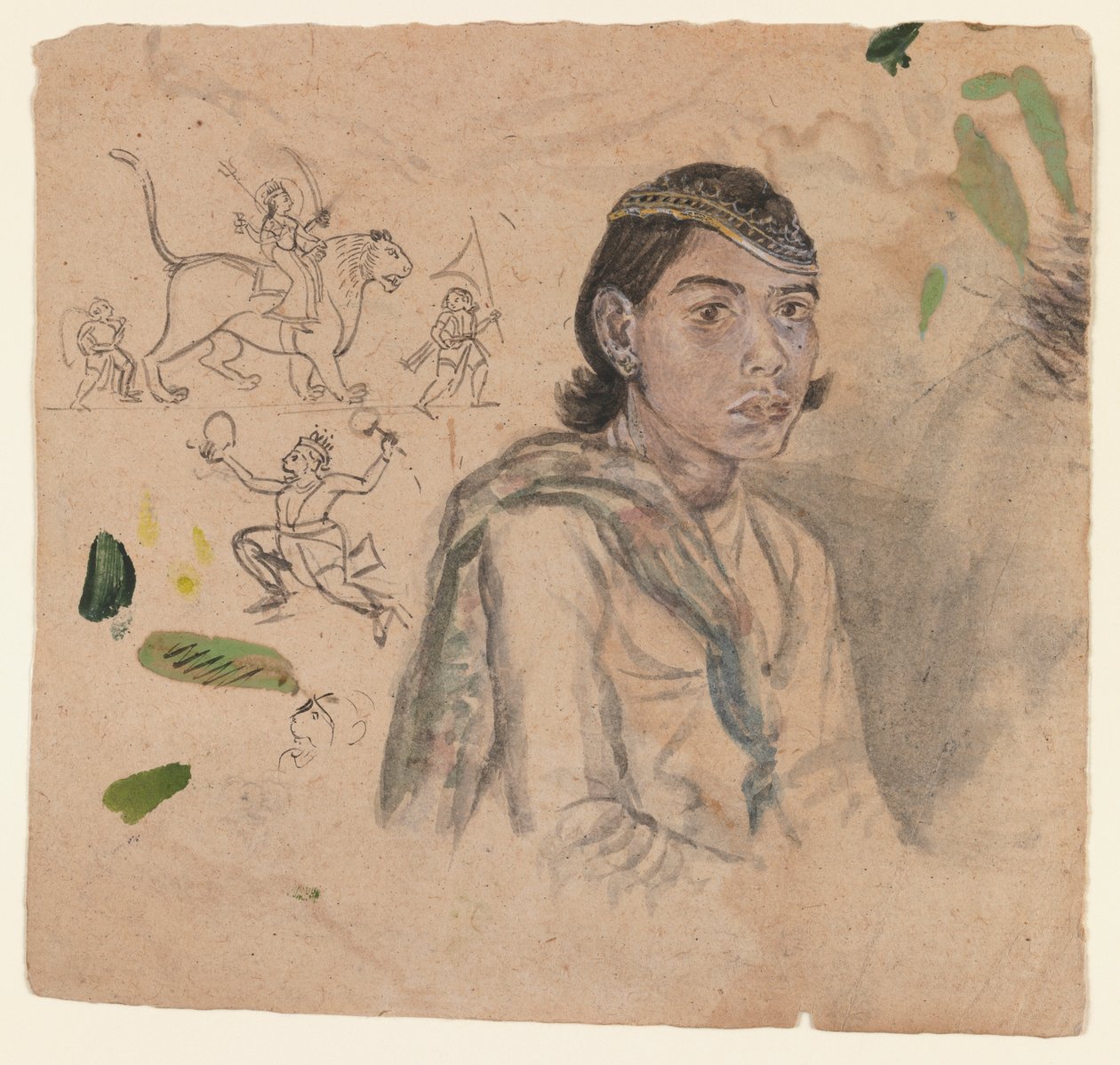 Estudo de um jovem, c.1800 (tinta e cor clara no papel) de Indian School