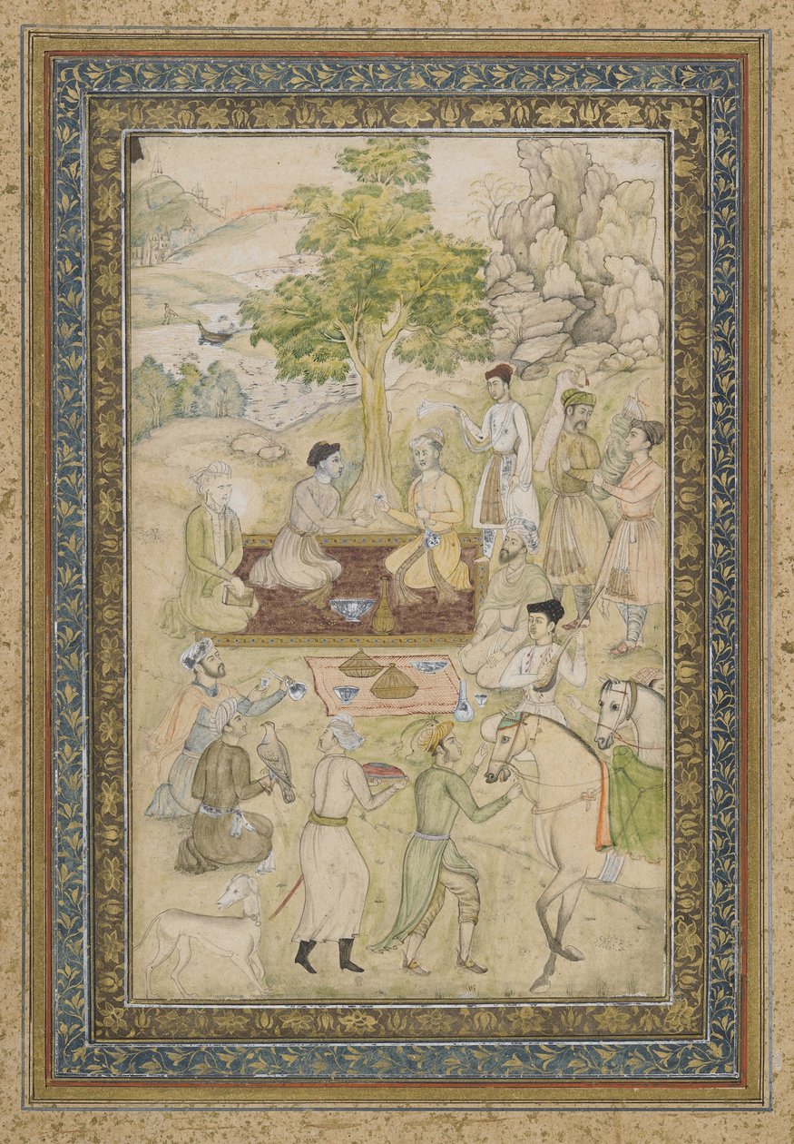 Sultan Murad e Sultan Daniyal em um piquenique, álbum separado folio com pintura, c.1900 de Indian School