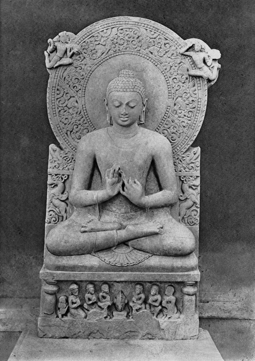 Buda ensinando (Dharmacakra mudrā) (arenito) de Indian School