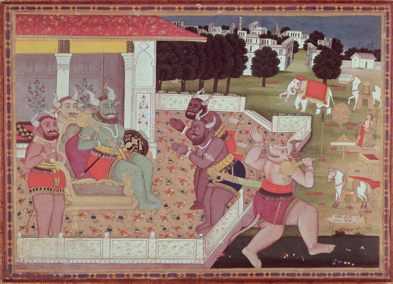 O Asura Kumbha e seu Tribunal de Demônios, c.1800 de Indian School