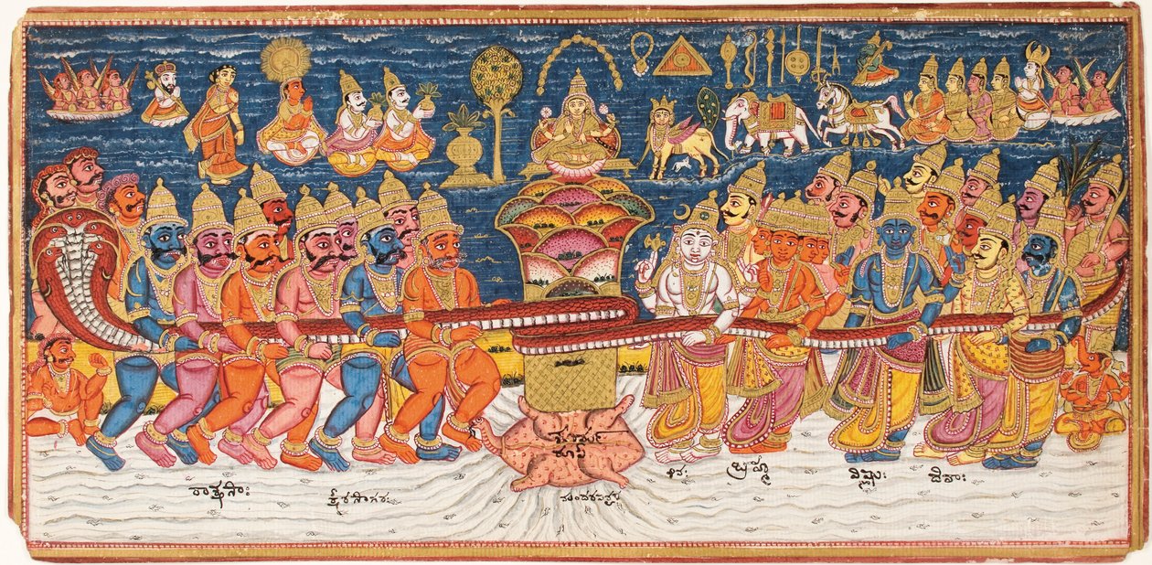 A agitação do oceano de leite, c.1825 de Indian School
