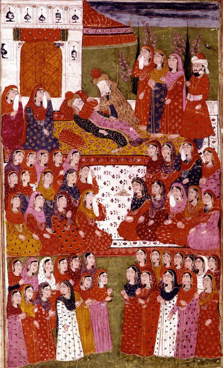 A morte de Abu Bakr, ilustração de Hamla-i-Haydari, por Mirza Muhammad Rafi Bazil, 1808 de Indian School