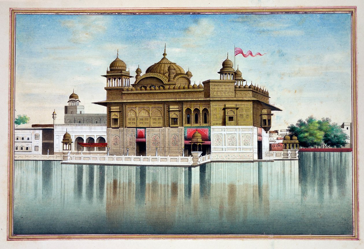 O Templo Dourado em Amritsar, do Reino do Punjab, seus Governantes e Chefes, volume I, um volume de 27 estudos em aquarela de um artista indiano não identificado, cerca de 1840 (wc no papel) de Indian School