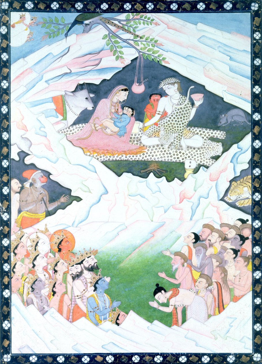 A Sagrada Família de Shiva e Parvati no Monte Kailash de Indian School