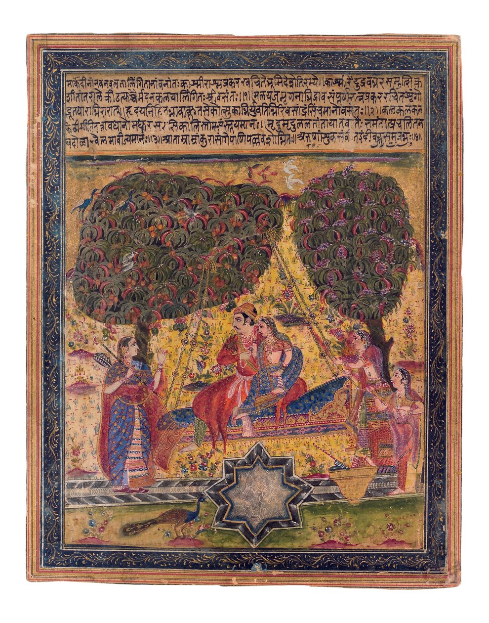 O Modo Musical, Vasant, c.1675 (wc opaca e ouro no papel) de Indian School