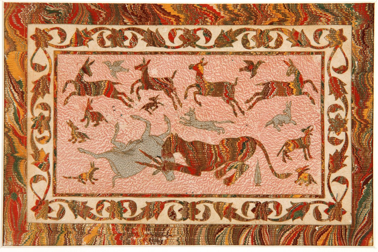 The Tigers Prey, c.1650 (wc opaca e ouro sobre papel) de Indian School