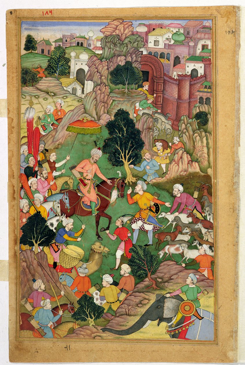 A captura das ovelhas Hazaras, do "Baburnama" ("As Memórias de Babur"), Mughal de Indian School