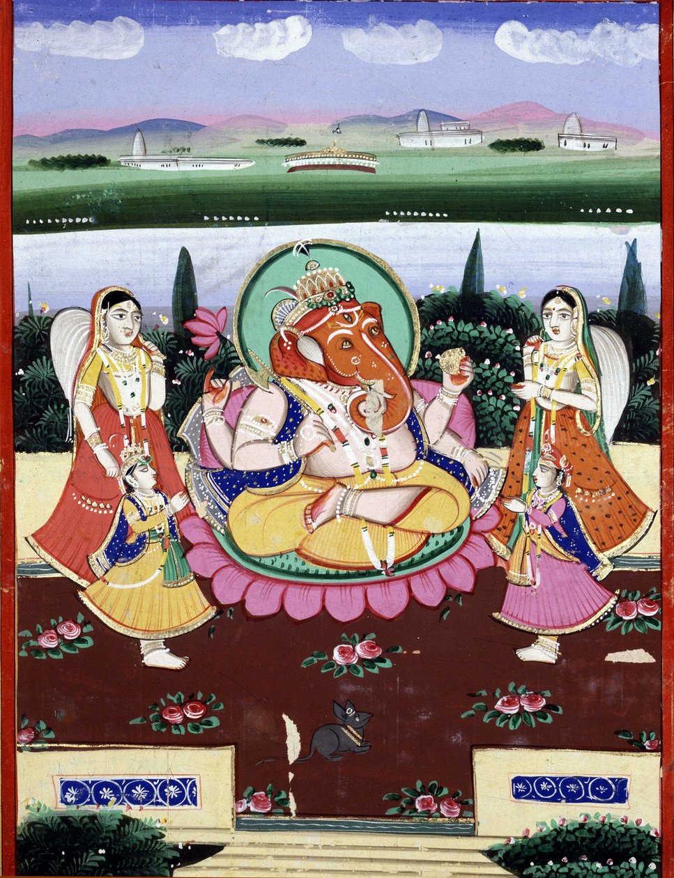 A divindade Ganesha (Ganesh ou Ganapati), filha de Shiva e Parvati. Impressão popular indiana do século XIX. de Indian School