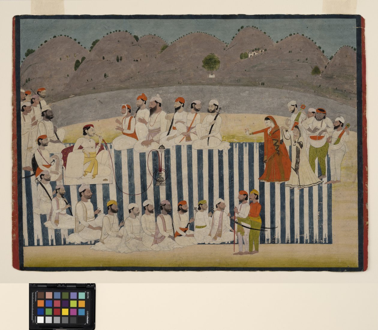 O filho de Bahadur Singh assiste a um nautch, c.1800 (aquarela opaca e ouro sobre papel) de Indian School