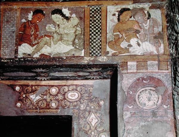 Dois Casais, do interior da Caverna 17 (fresco) de Indian School