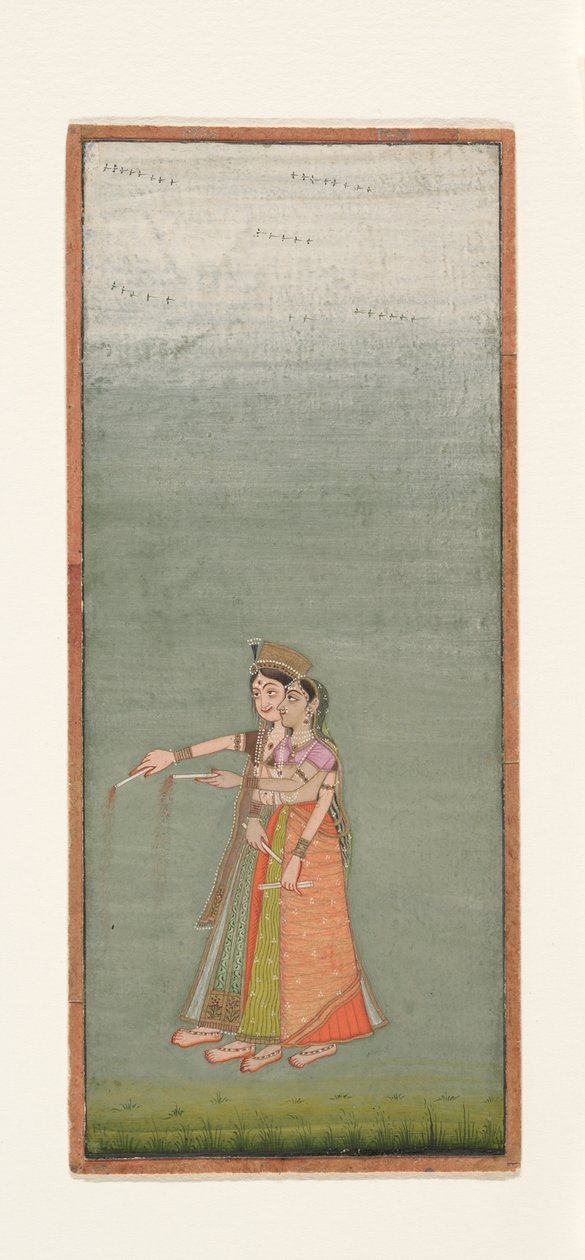 Duas senhoras da corte com fogos de artifício, c.1725 de Indian School