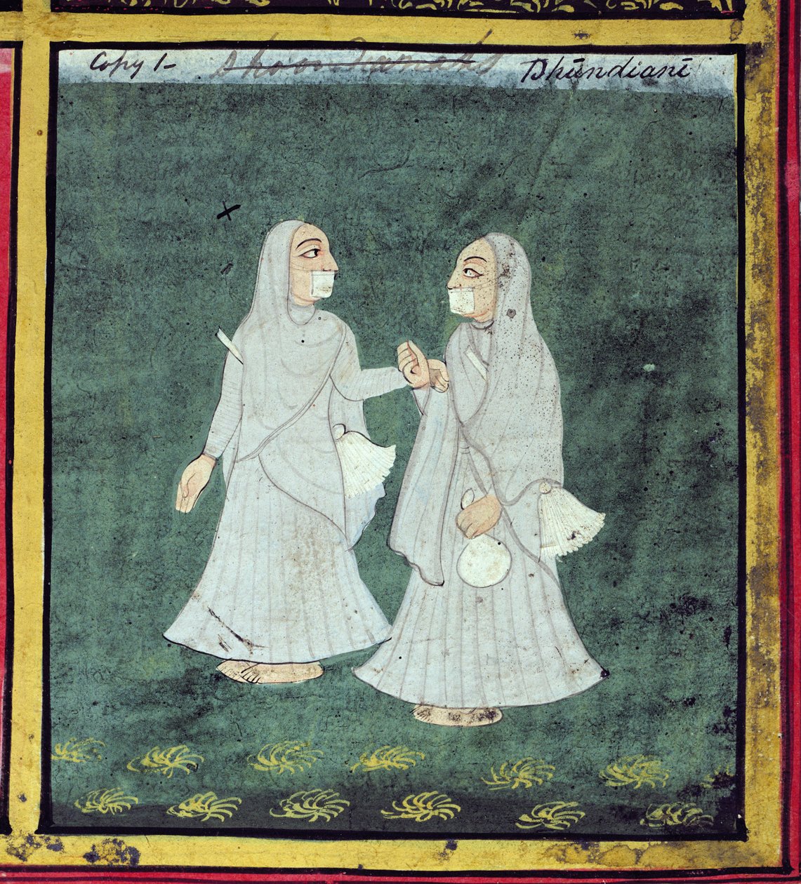 Duas mulheres de Dhondiya, mendicantes religiosos, Udaipur, c.1810-20 (detalhe) (veja também 136600) de Indian School