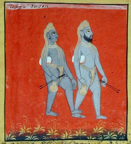 Two Gosains, Religious Mendicants, Udaipur, c.1810-20 (gouache no papel) (detalhe) (ver também 136600) de Indian School