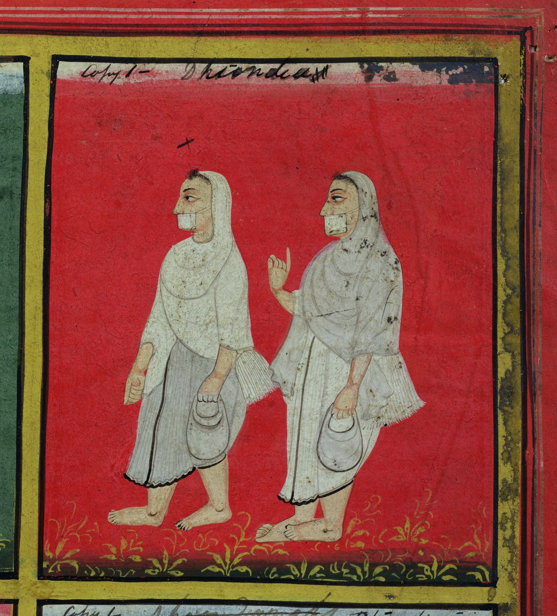 Dois devotos jainistas (dhondiya) mendicantes religiosos, Udaipur, c.1810-20 (detalhe) (ver também 136600) de Indian School