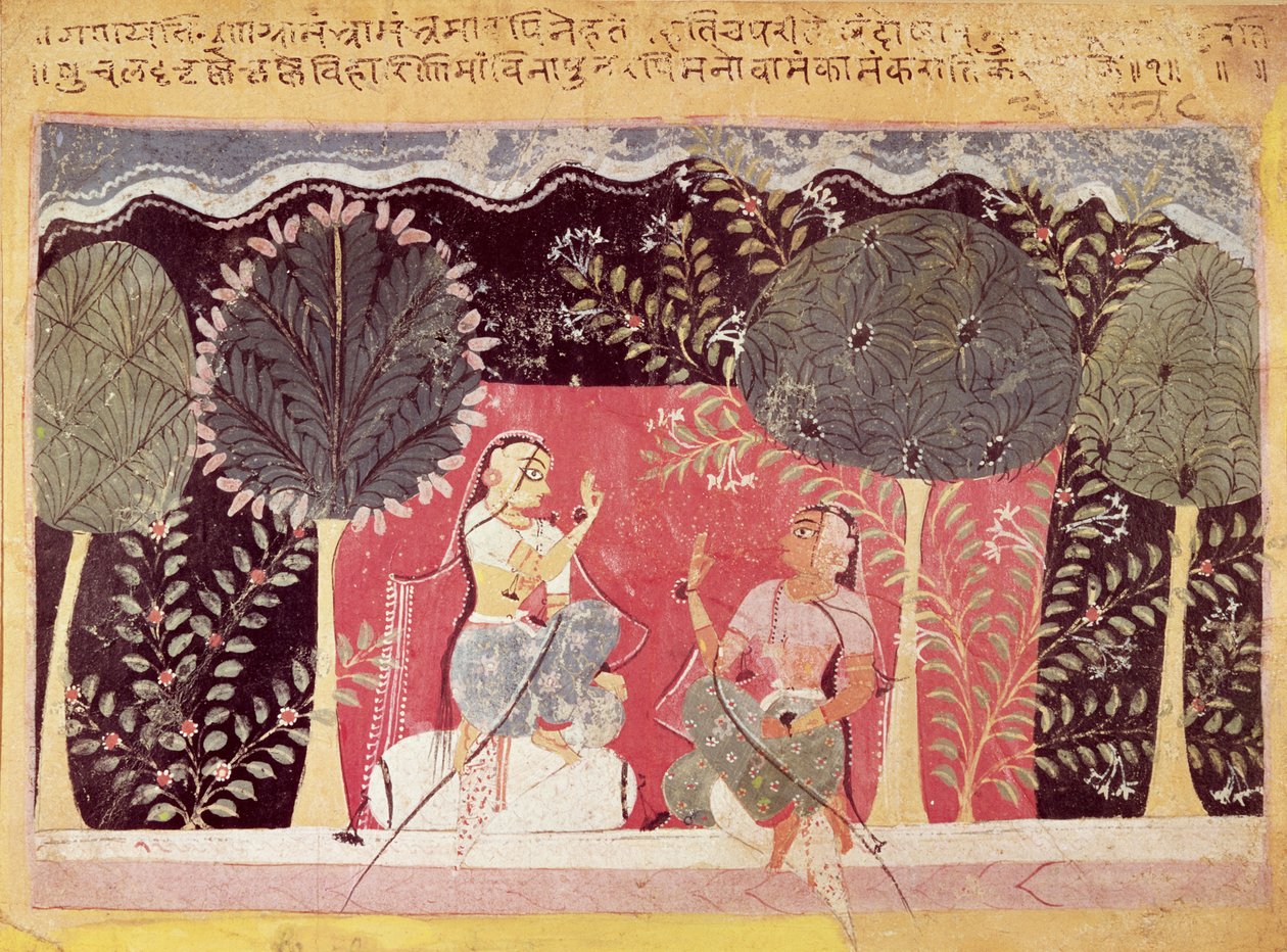 Dois príncipes em um jardim, da Gita Govinda de Indian School