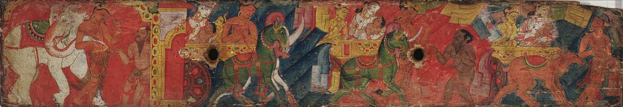 Vessnatara Jataka, de uma capa de manuscrito, Pala School, c.1200 (madeira pintada) de Indian School