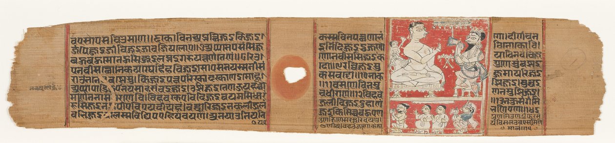 Vimalaprava conversa com Raji e Lakshmi, c.1300 (wc opaco na folha de palmeira) de Indian School