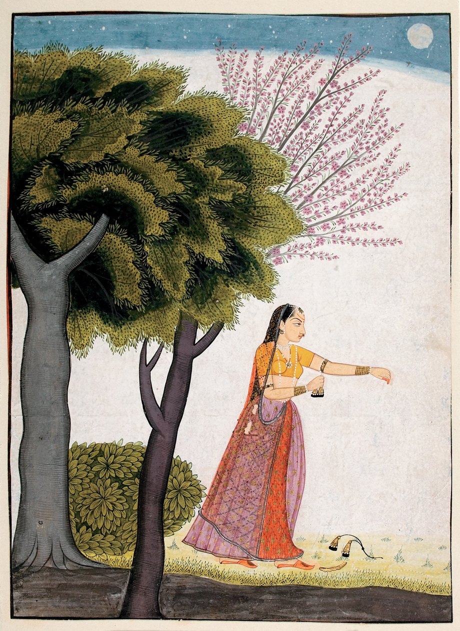 Vipralabdha nayika, c.1770 (wc opaca e ouro sobre papel) de Indian School