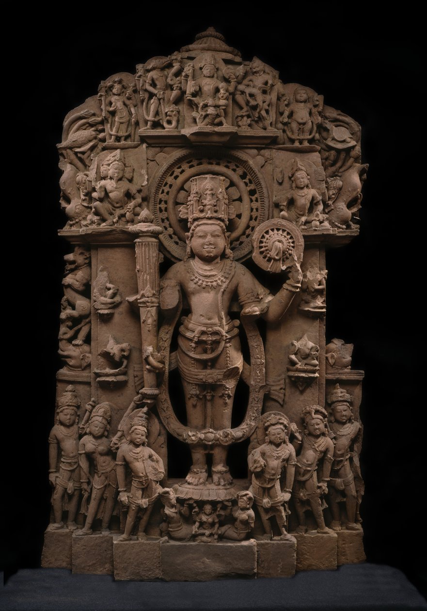 Vishnu e seus avatares, século X (arenito) de Indian School