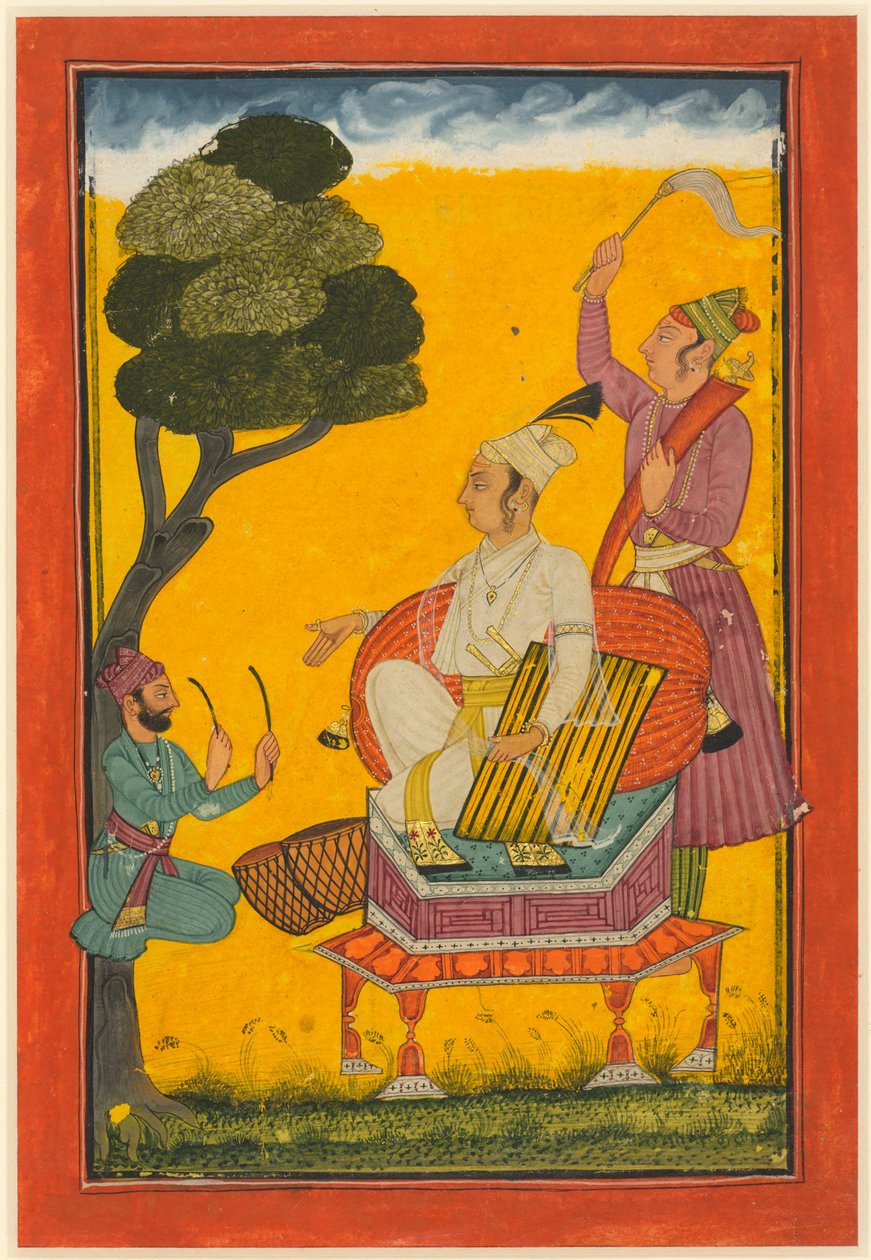 Vivaca Ragaputra, uma folha da série Ragamala, c. 1700-20 (aguarela opaca e ouro sobre papel) de Indian School