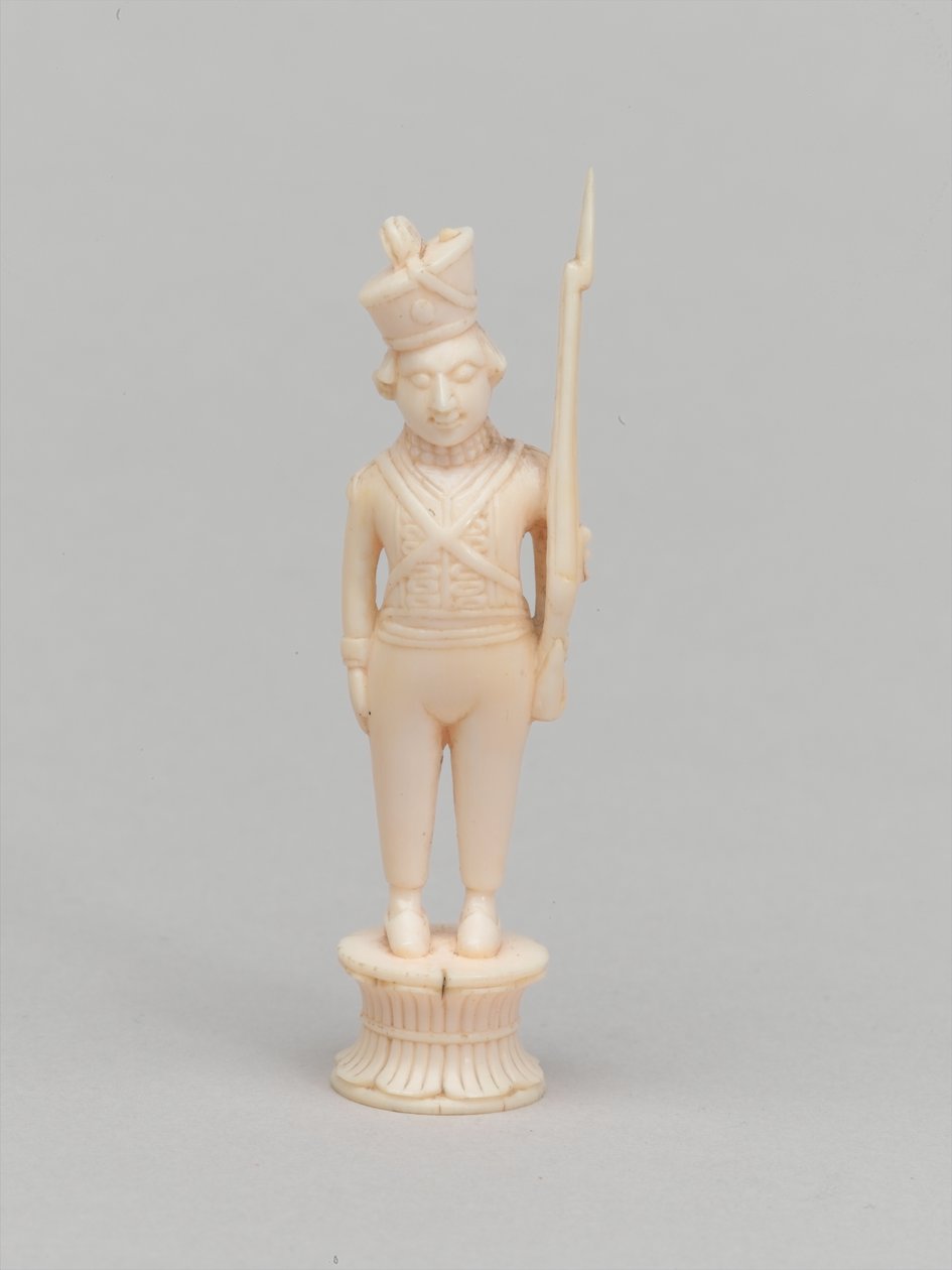 Peão branco, peça de xadrez, Índia, 1820 cerca de Indian School