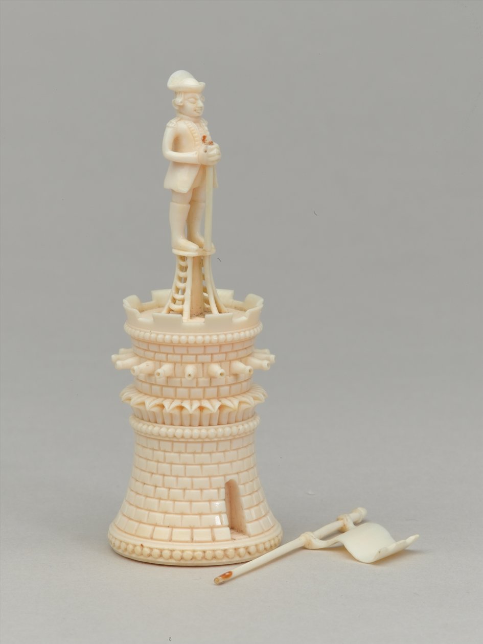 Torre branca, peça de xadrez, Índia, 1820 cerca de Indian School