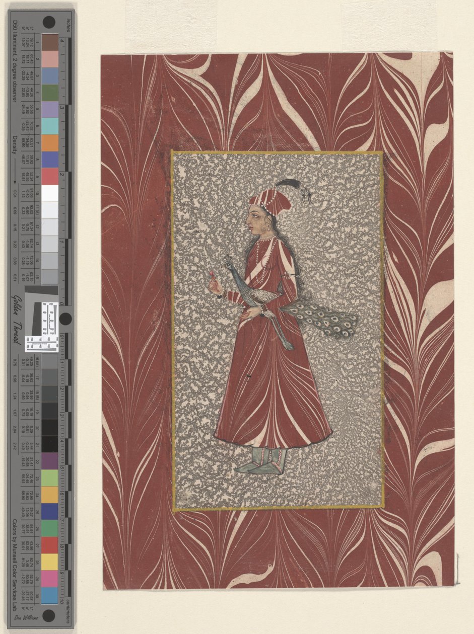 Woman Holding a Peacock, Bijapur, c.1660 (tinta e aguarela sobre papel) de Indian School