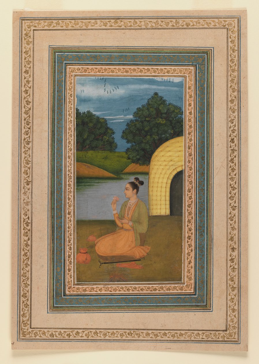 Yogini numa paisagem, c.1760 (wc no papel) (recto de 375848) de Indian School