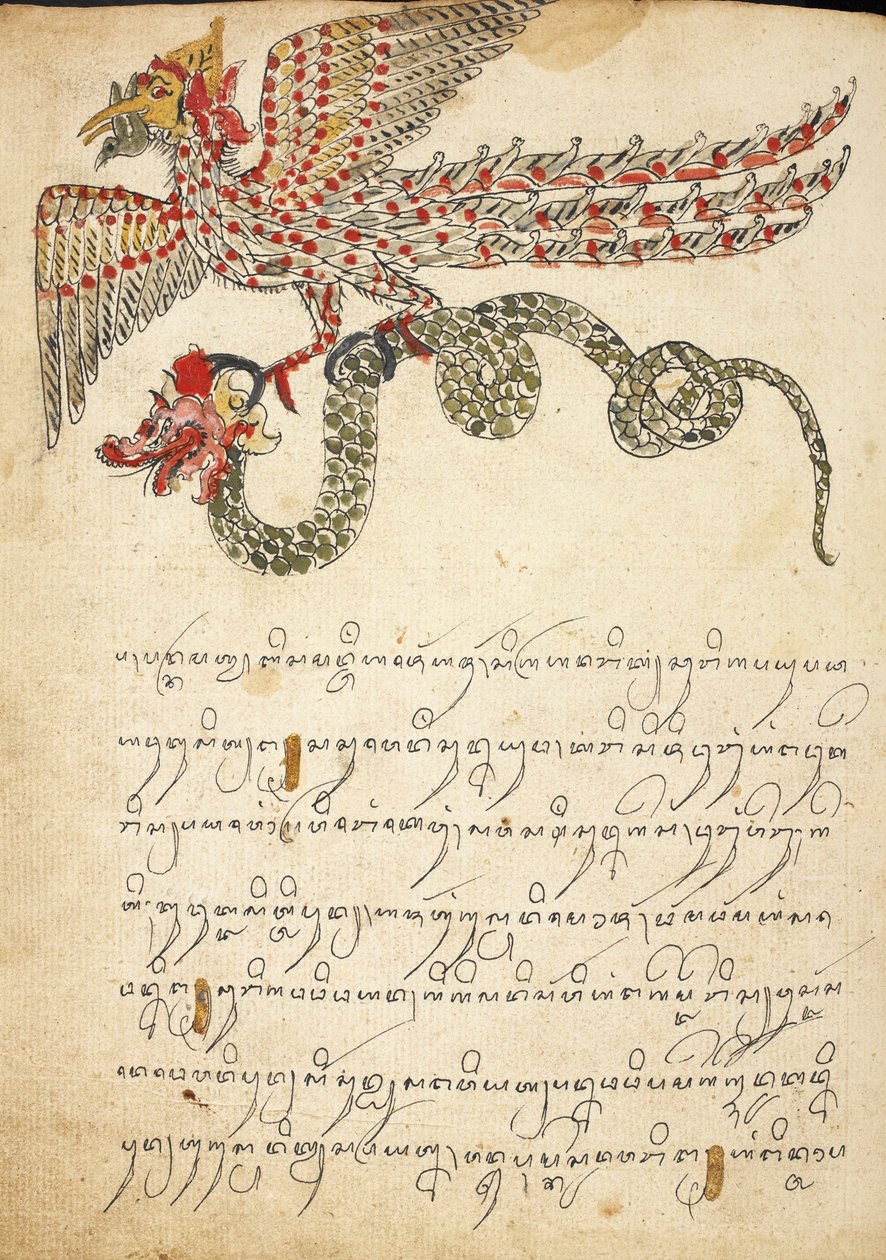 Uma criatura voadora carregando uma cobra, ilustração de 