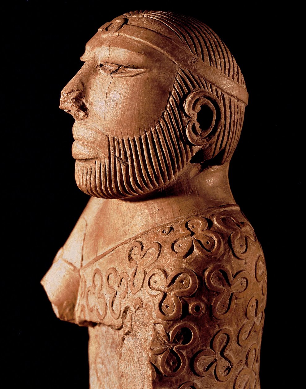 Civilização do Vale do Indo: busto de madeira do padre rei. Por volta de 2000 AC. Do site Mohenjo-Daro no Paquistão. Museu Nacional do Paquistão, Karachi. de Indus Valley Civilization