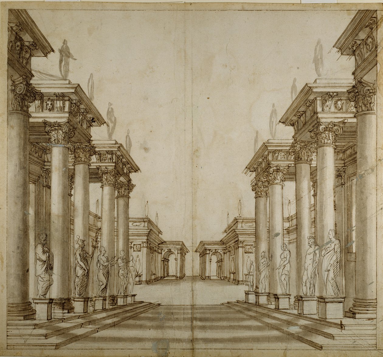 Um átrio romano (caneta e tinta sobre papel) de Inigo Jones