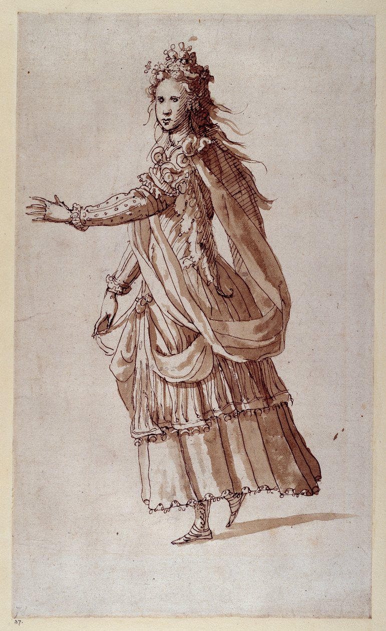 Uma senhora como uma Naiad (caneta e tinta sobre papel) de Inigo Jones