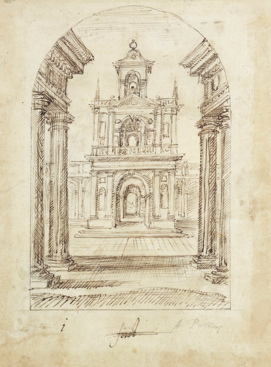 Um palácio (caneta e tinta sobre papel) de Inigo Jones