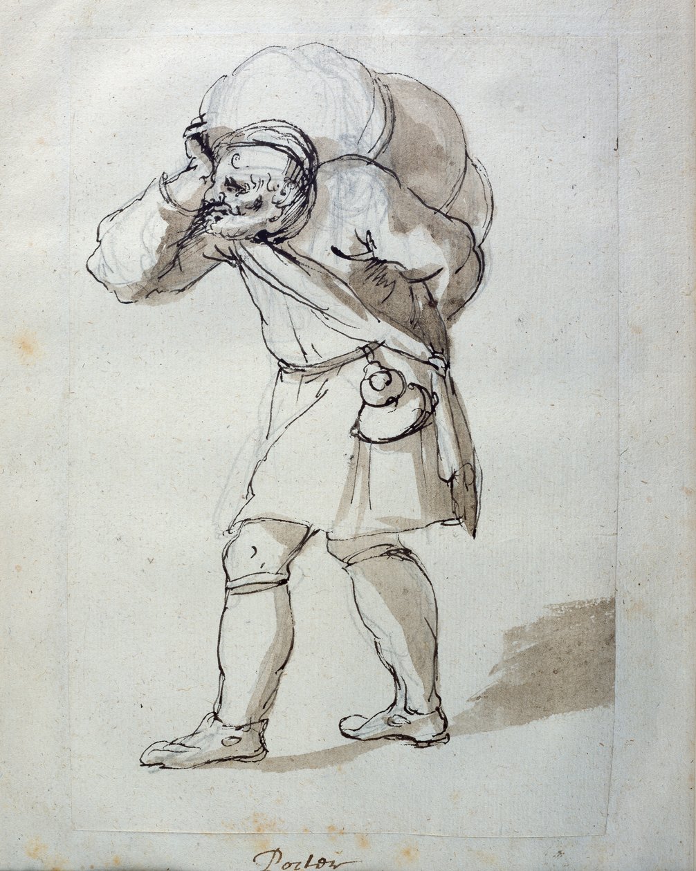 Um porteiro carregado (caneta e tinta sobre papel) de Inigo Jones