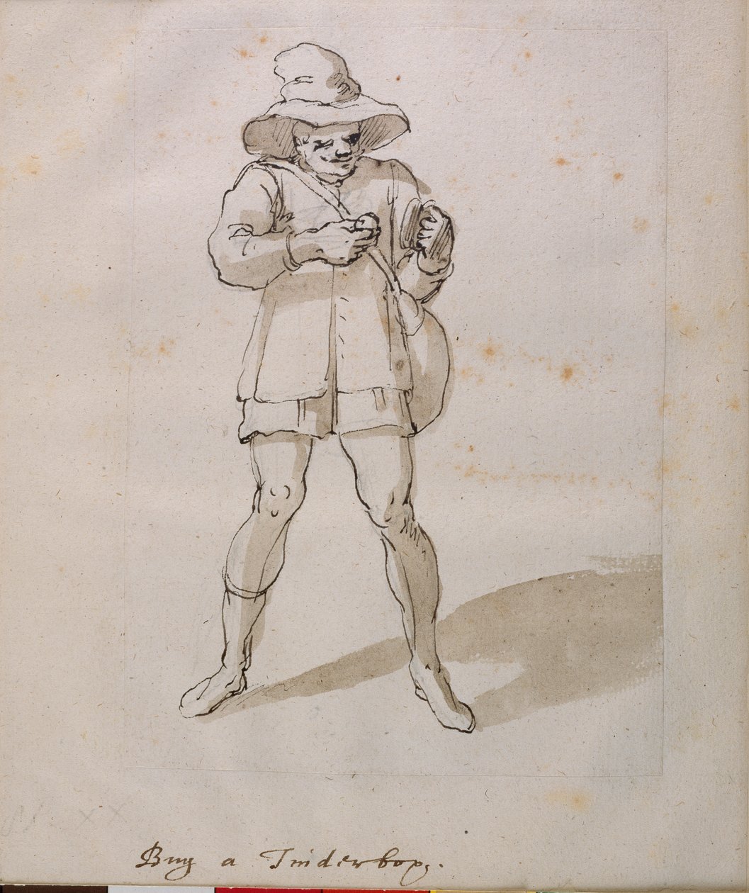 Um vendedor de caixas de tinder (caneta e tinta sobre papel) de Inigo Jones