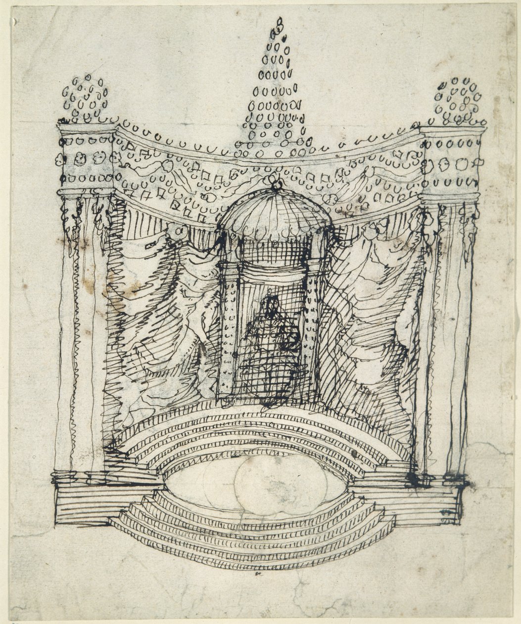 Um trono (caneta e tinta sobre papel) de Inigo Jones