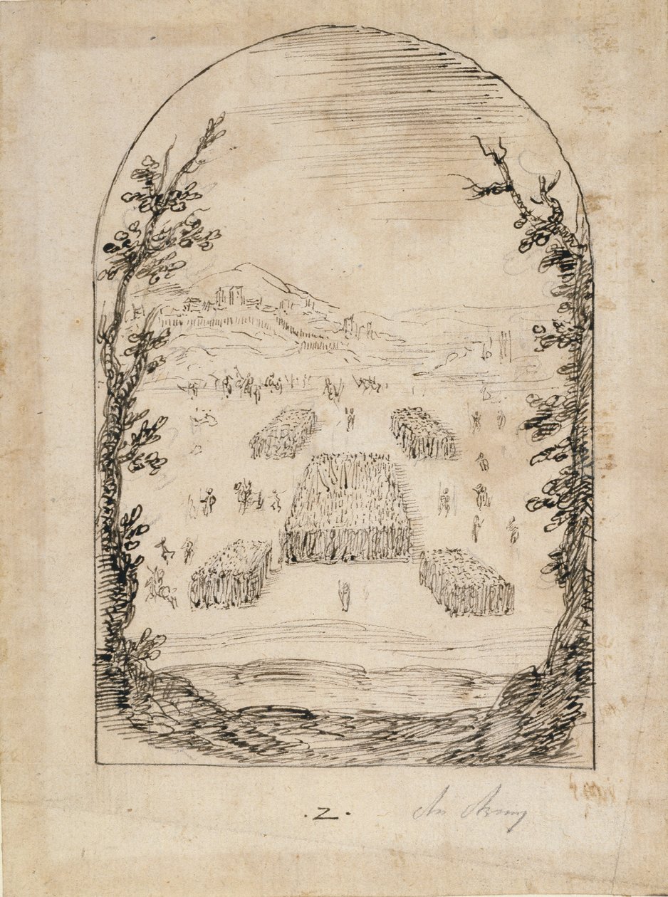 Um exército (caneta e tinta sobre papel) de Inigo Jones