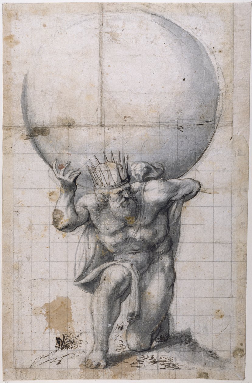 Atlas: obturador traseiro ou cena de alívio (caneta e tinta sobre papel) de Inigo Jones