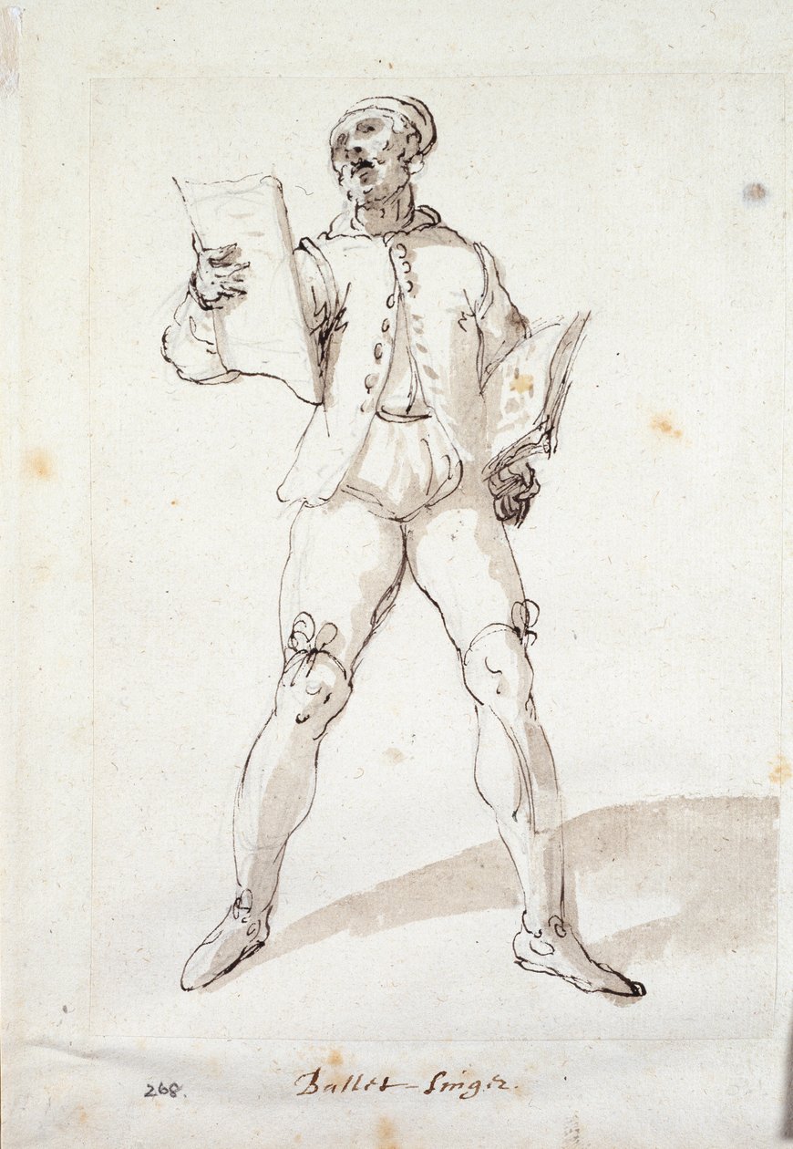 Cantor de balada (caneta e tinta sobre papel) de Inigo Jones