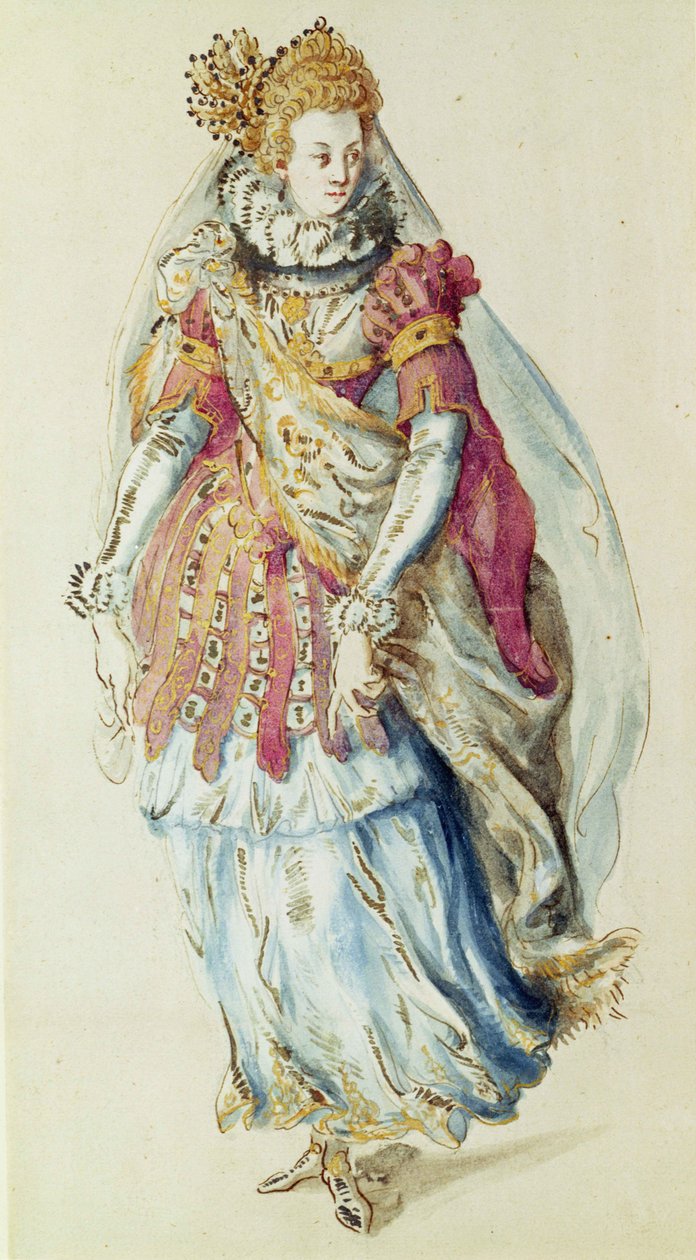Desenho de figurino para uma Lady Masquer de Inigo Jones