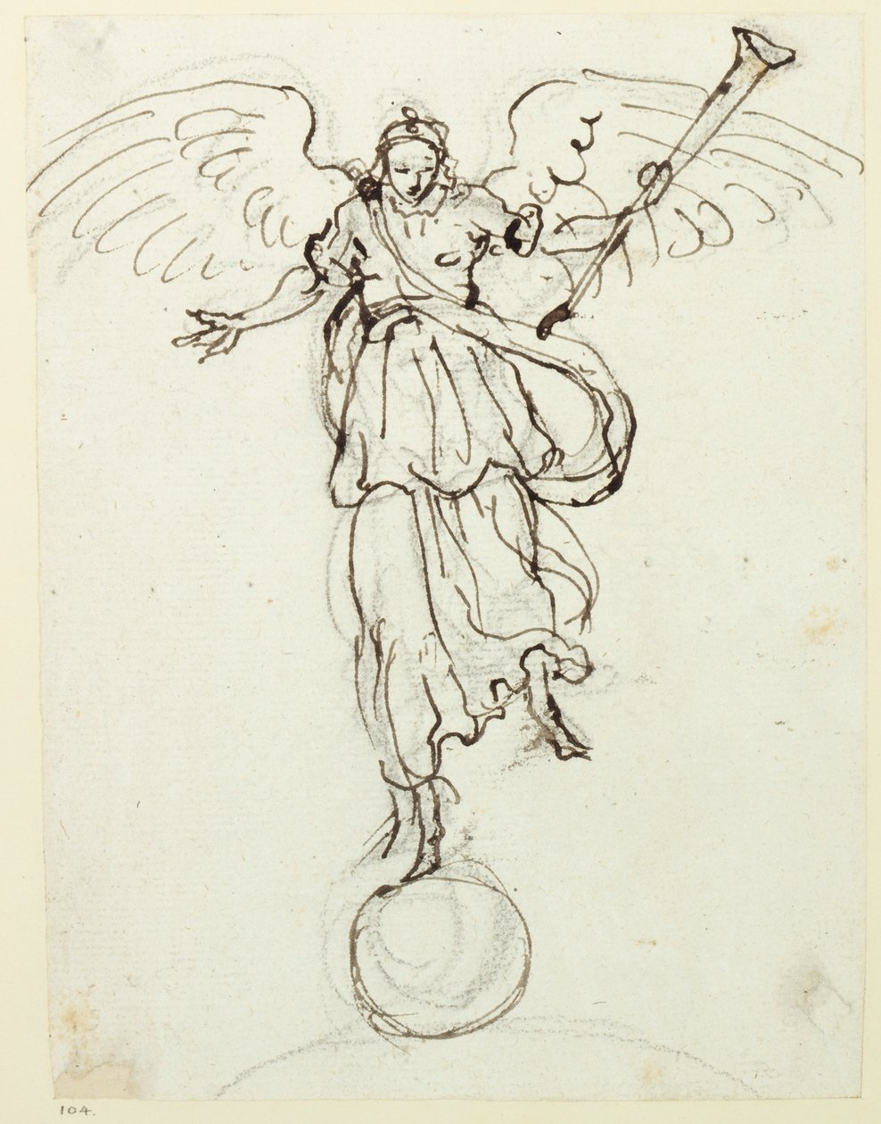 Fama, esboço preliminar, c.1631 (caneta e tinta sobre papel) de Inigo Jones