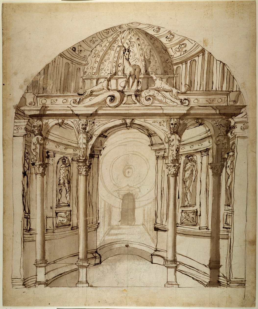 Interior do palácio, c.1611 (caneta e tinta sobre papel) de Inigo Jones